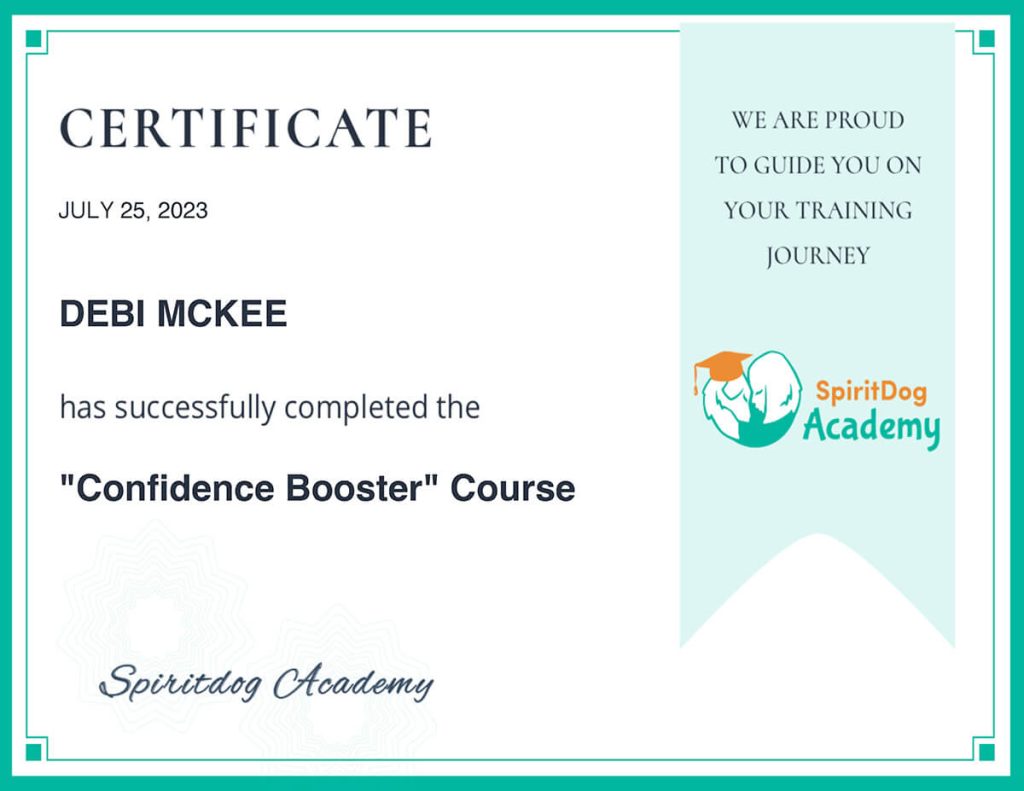 Debi McKee's SpiritDog Confidence Booster Certificate