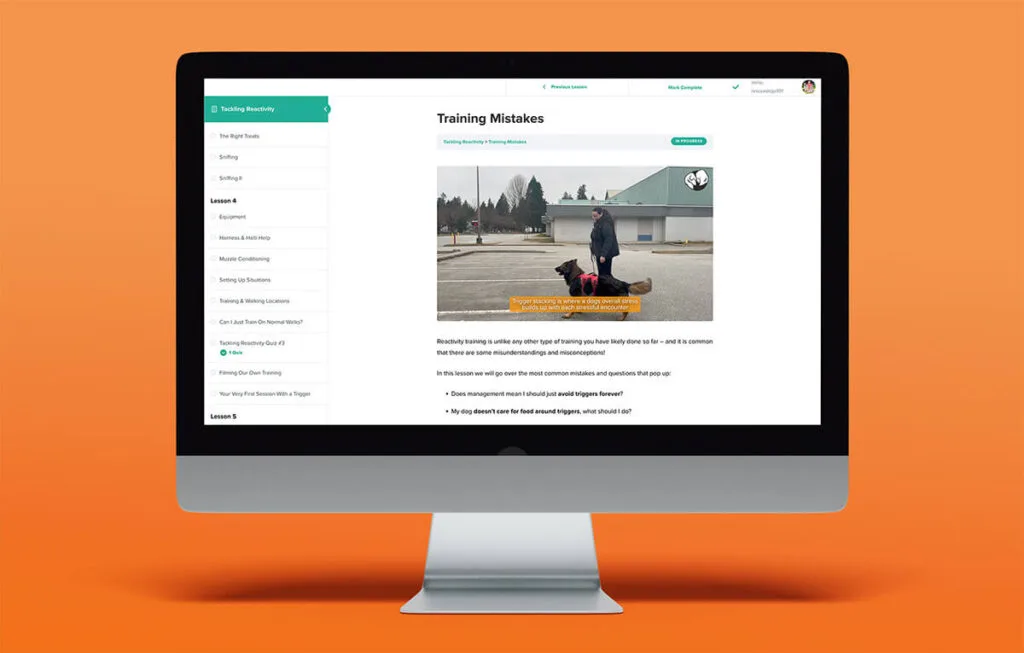 Screenshot of SpiritDog Training Reactivity Course on a computer