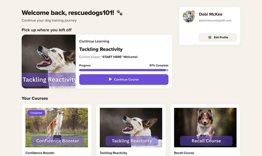 Rescue Dog 101's SpiritDog Training Dashboard