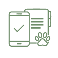 Smart phone, paw print, document.