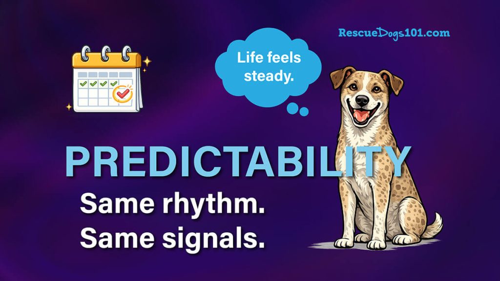 Predictability. Mixed breed dog illustration on a purple background.