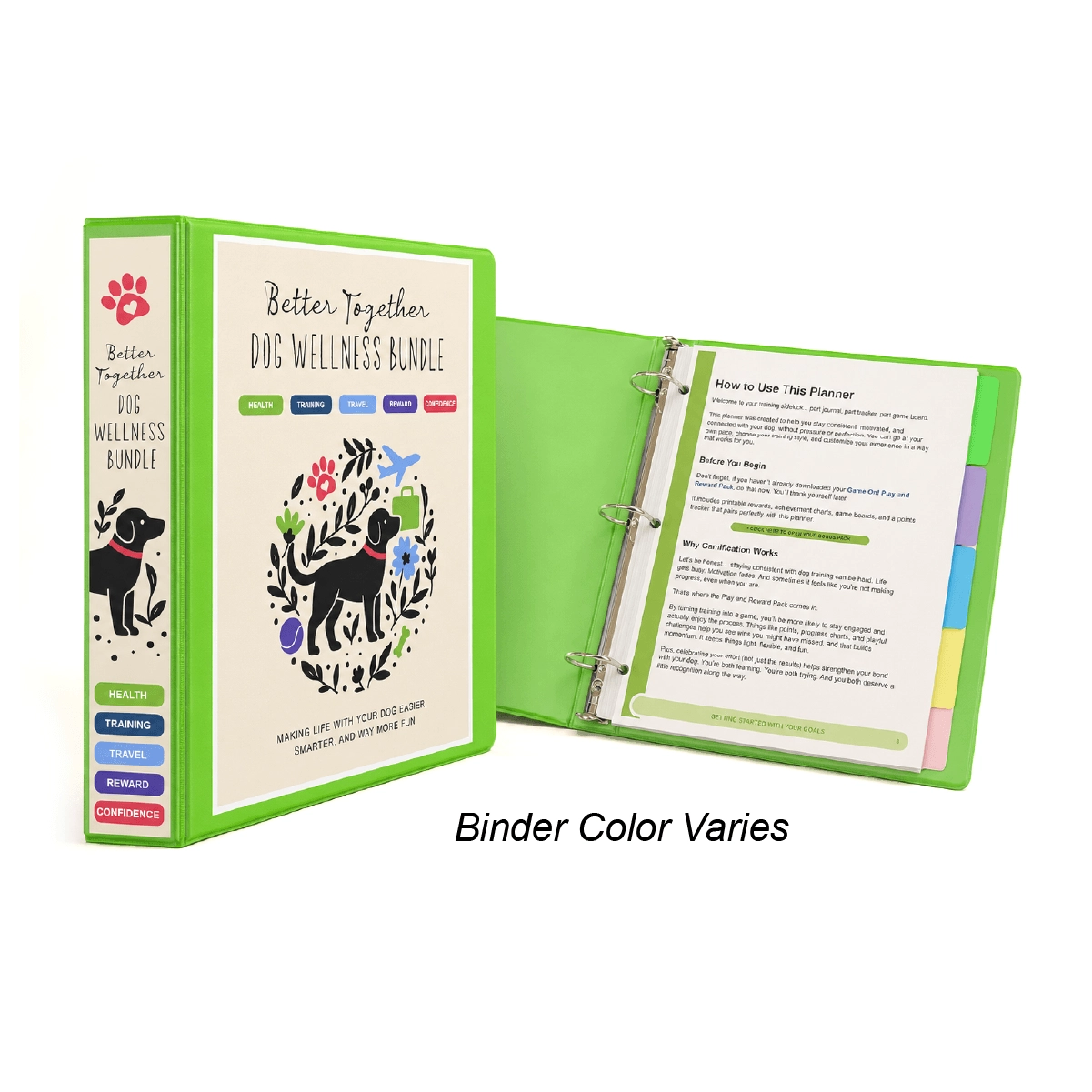 Dog Wellness Binder with  many pages behind it.